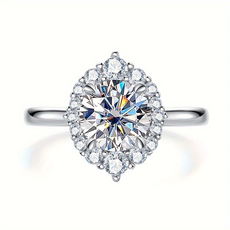 Stunning Women's Forever Ring Featuring 925 Silver, 2ct Round Moissanite Stone Measuring 8.0mm, Totaling 3.75g, a Stylish and Distinctive Present for Friends or Best Friends.