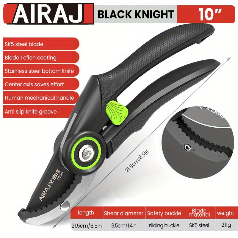 AIRAJ Ergonomic Pruning Shears with ultra-sharp blades for easy branch cutting, comfort grip handles, ideal for fruit trees, flowers, and gardening tasks.