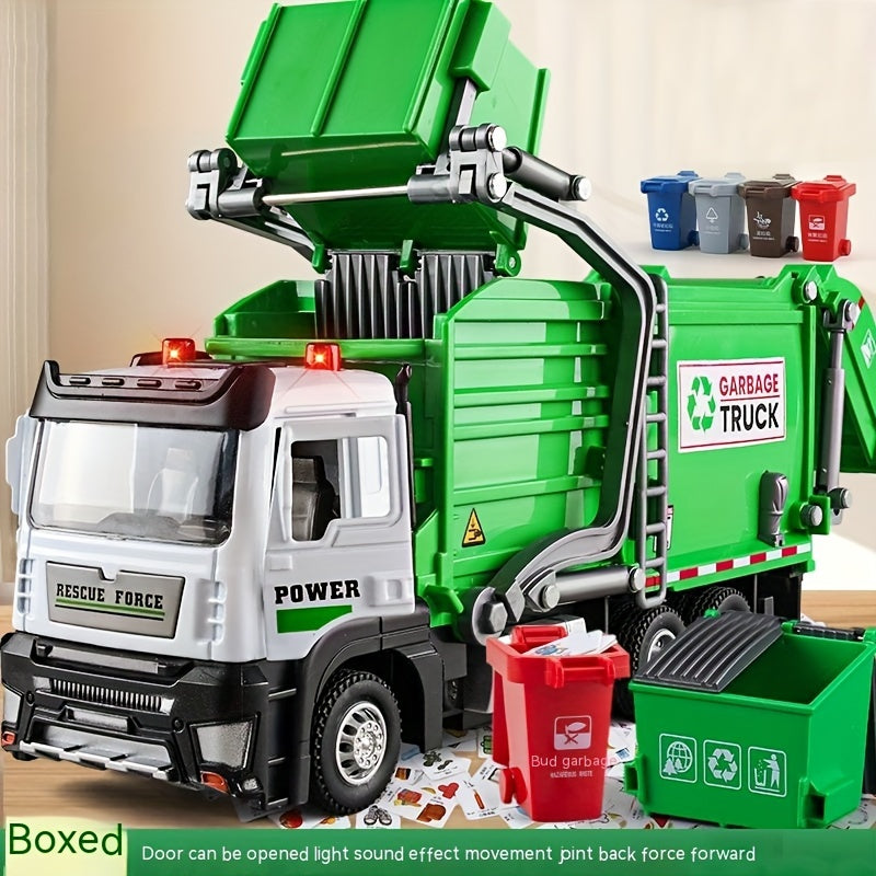 Toy garbage truck for children to simulate cleaning and sorting waste, promoting environmental sanitation and cleaning.