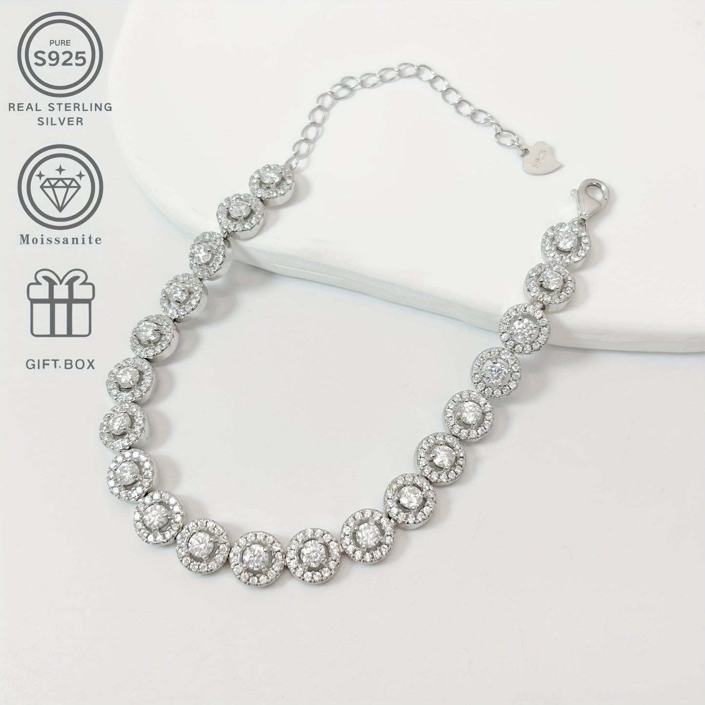 PROLIANCE Luxury 0.1 Carat Moissanite Tennis Bracelet in S925 Sterling Silver - Ideal for Weddings, Parties, and Gifts. Comes in a Gift Box, Suitable for Hip-hop Jewelry, Summer Beach, Music Festivals, Graduations, and Christmas. Features a Simple yet