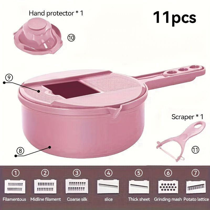 Multi-functional vegetable chopper for cutting, shredding, slicing, and grating vegetables in a hotel or commercial setting.