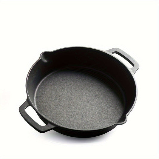 1-piece Cast Iron Skillet with Two Handles - Non-Stick, Thickened, No Coating, Oven Safe - Ideal for Searing Steak and More