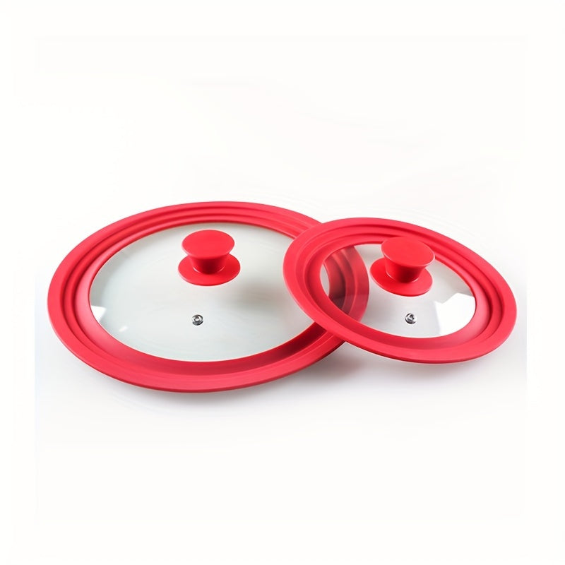 One Silicone Glass Lid that is versatile and can be used with pots, frying pans, steamers, boiling pots, and more.