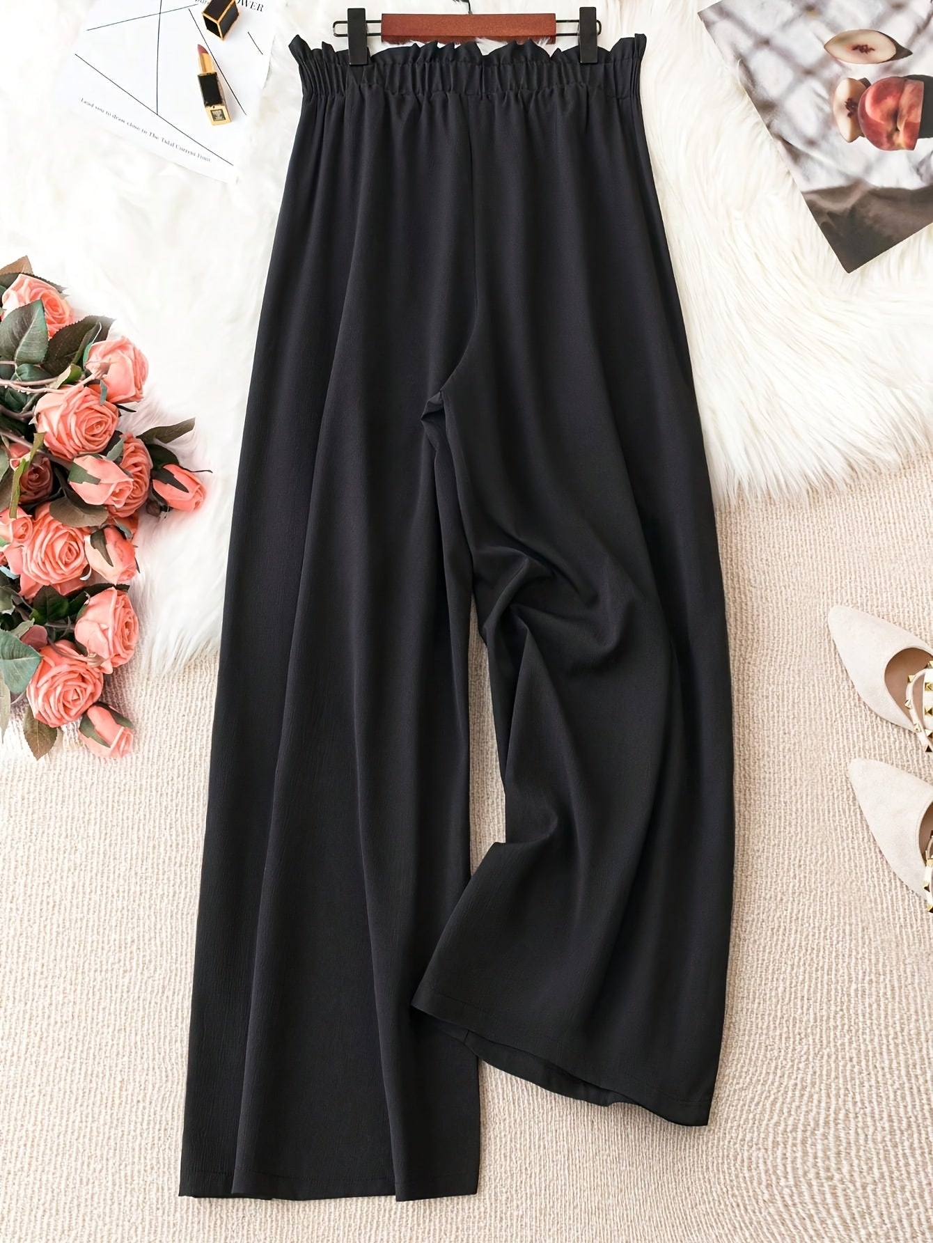 Plus Size Wide Leg Pants with Elastic Waist, Perfect for Spring and Fall.