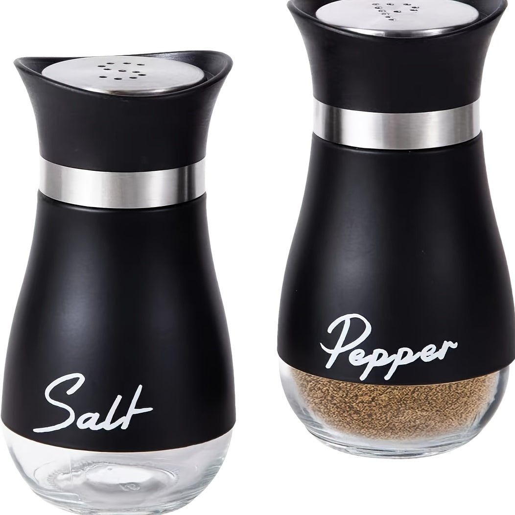 4 oz glass bottom salt and pepper shaker set with stainless steel lids for kitchen, RVs, camping, and barbecues.