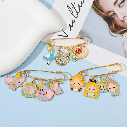 Set of 3 Adorable Cartoon Princess and Dumbo Enamel Brooch Pins, Made from Zinc Alloy Metal, Perfect for Adding a Splash of Fun to Clothes and Backpacks, Great for Daily Wear or Special Occasions Year-Round