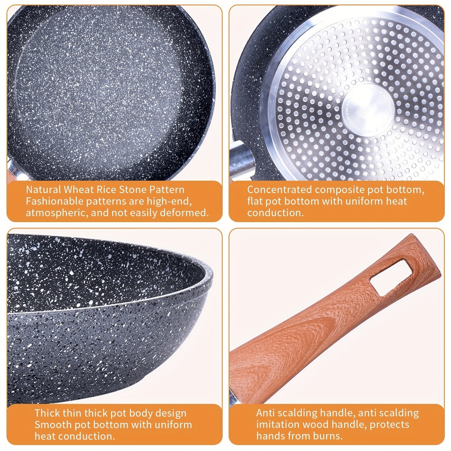 JoliJour introduces the Non-Stick Stone Frying Pan Set, crafted with durable Aluminum Die-Cast for easy cleaning. Ideal for making omelettes and pancakes, this set is perfect for your kitchen. Experience the excellence of JoliJour.