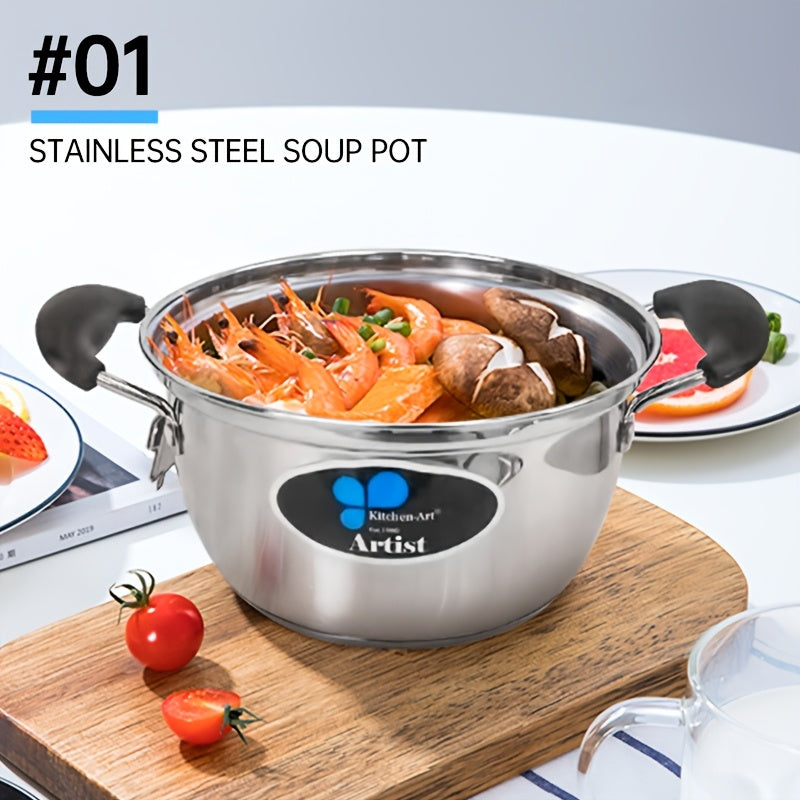 Stainless Steel Cookware Set - Includes 3 Pieces, Compatible with Induction & Gas Stoves, Ideal for Home Kitchens