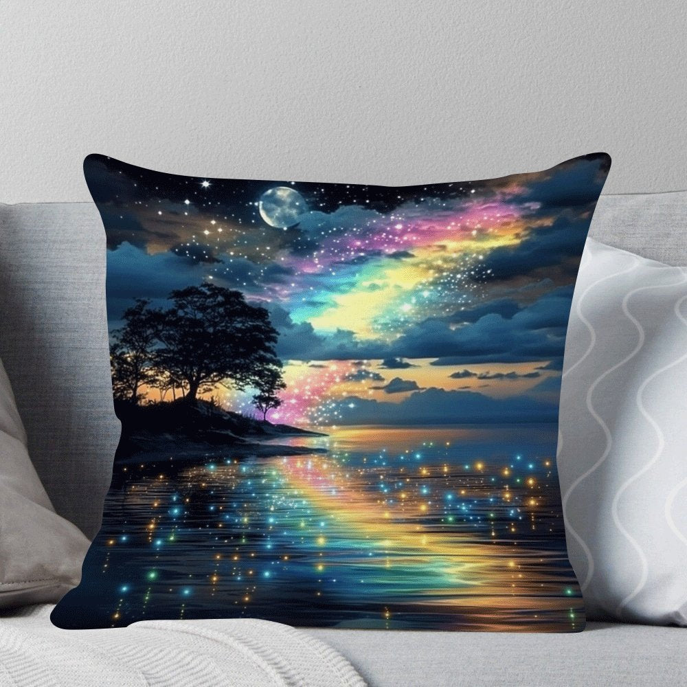 Enhance your home decor with the Aurora Starry Rainbow Tree of Life decorative cushion cover. This classic style polyester cover is machine washable and features a zipper closure for easy removal. Designed for a 45.72x45.72 cm pillow, it's perfect for