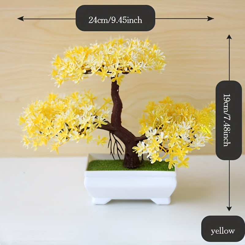 Artificial bonsai tree for room decor, entryway chests, drawers, bookcases, and desks.