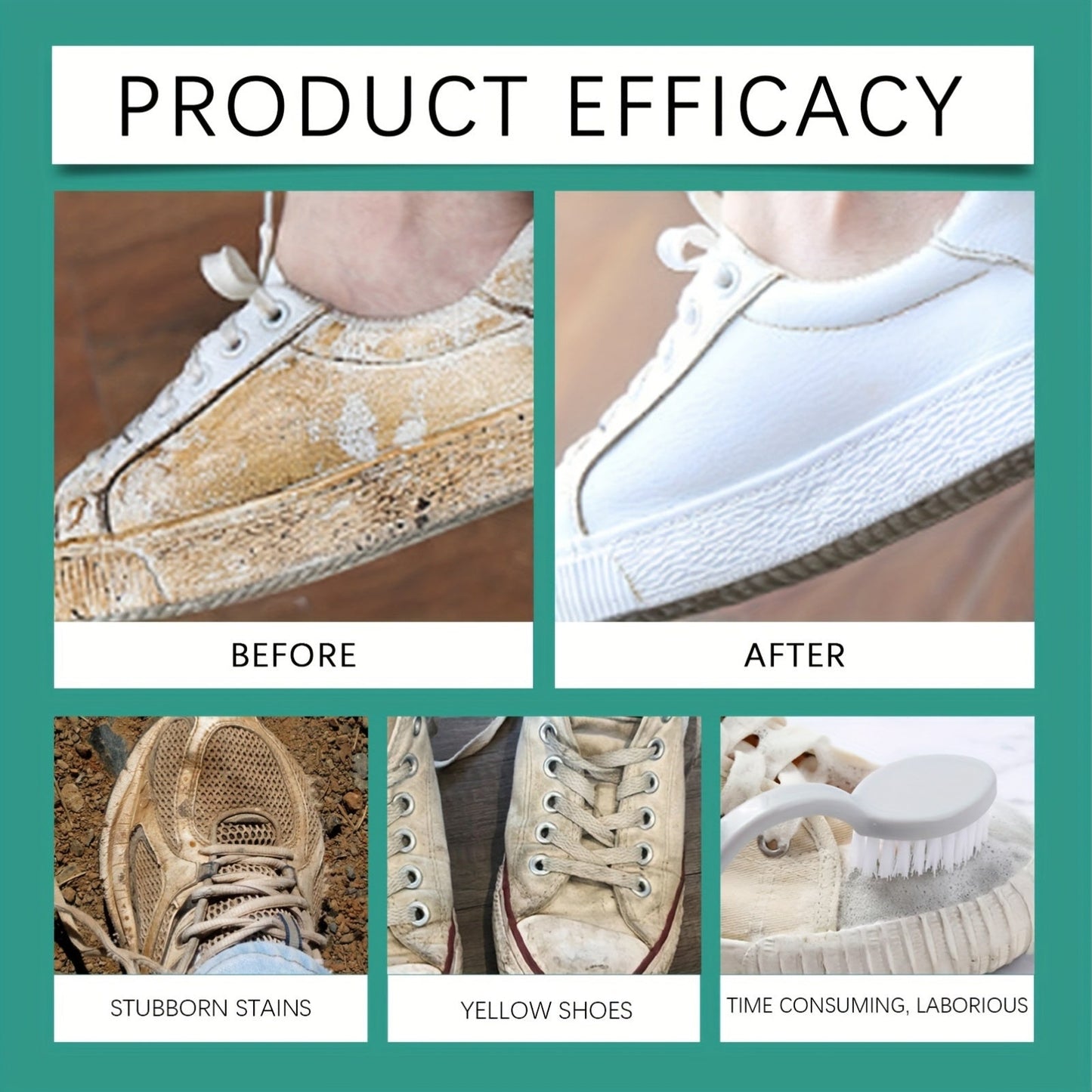 The Jakehoe Multi-Functional Shoe Foam Cleaner is a 100ml/3.38fl.oz. product that offers quick stain removal without the need for water wash. It brightens and whitens shoes, making it suitable for daily footwear care. The non-residue formula contains