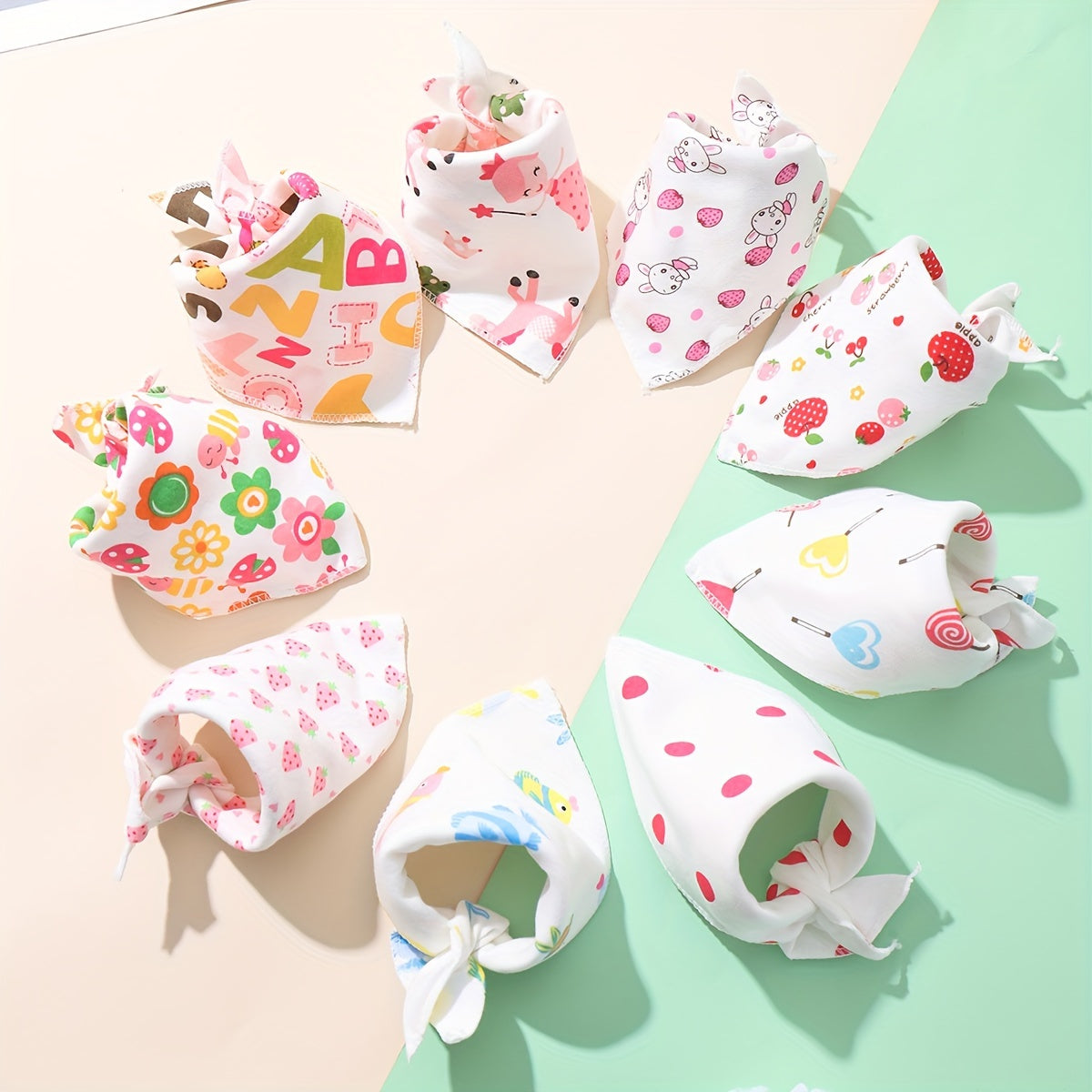 Set of 5 Adorable Cartoon Patterned Bibs, Double-Layered Cotton Bibs with Snap Fasteners, Soft and Gentle for Feeding