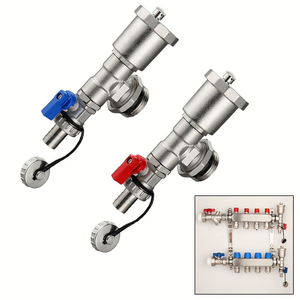 Auto Bleed Valve Set for 1pc, Distributor for Metal Floor Heating System with Locking Tail Pieces, No Electricity Needed, Kit for Radiant Heating with Automatic Drain Valve