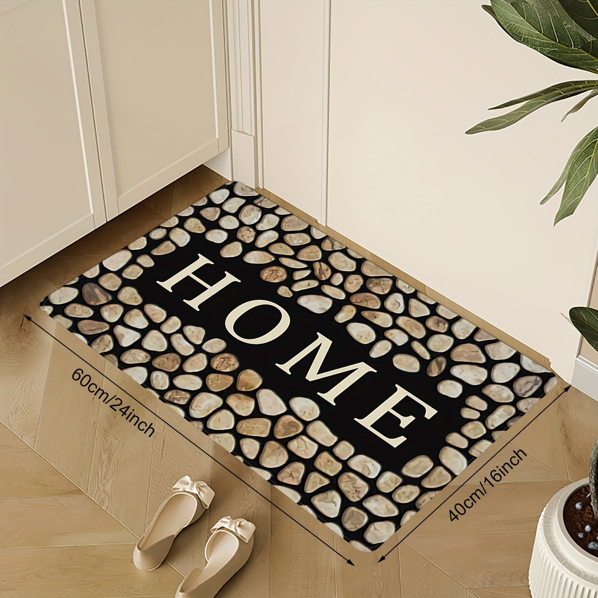 Pebble Letter Print 1PC Door Mat with Non-Slip Polyester Area Rug - Stain Resistant, Washable, Perfect for Laundry Room, Kitchen, or Guest Room Decor