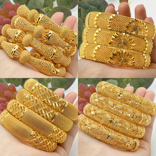 Set of 4 Elegant Golden Cuff Bangles - Made from Zinc Alloy, Ideal for Weddings & Parties, Bangle Bracelet Collection