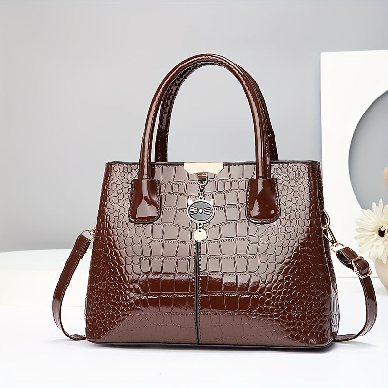 Mother's Day gift: Crocodile pattern handbag for fashionable middle-aged mothers, with large capacity and painted shoulder design. Great for Easter.