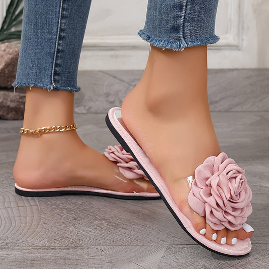 Women's Flower Decor Slide Sandals, Lightweight and Casual Summer Flat Shoes with Open Toe