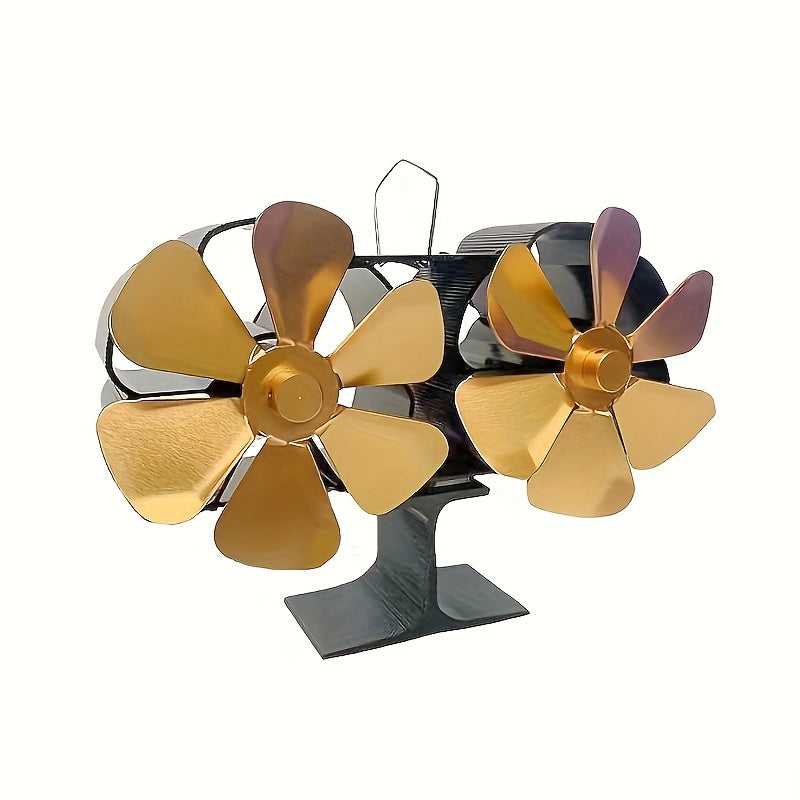 Two-Headed Fireplace Fan with Thermo-Electric Technology, Auto Start, High Heat Resistance, 6 Blade Design, Energy-Efficient and Quiet, Made of Premium Aluminum Alloy, Durable and Corrosion-Resistant, Provides Air Circulation for Freestanding Stoves