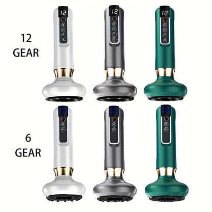 Cloud Prime Electric Vacuum Cupping Massager with 6/12 levels, USB rechargeable with 1800mAh battery. Available in White, Green, Gray.