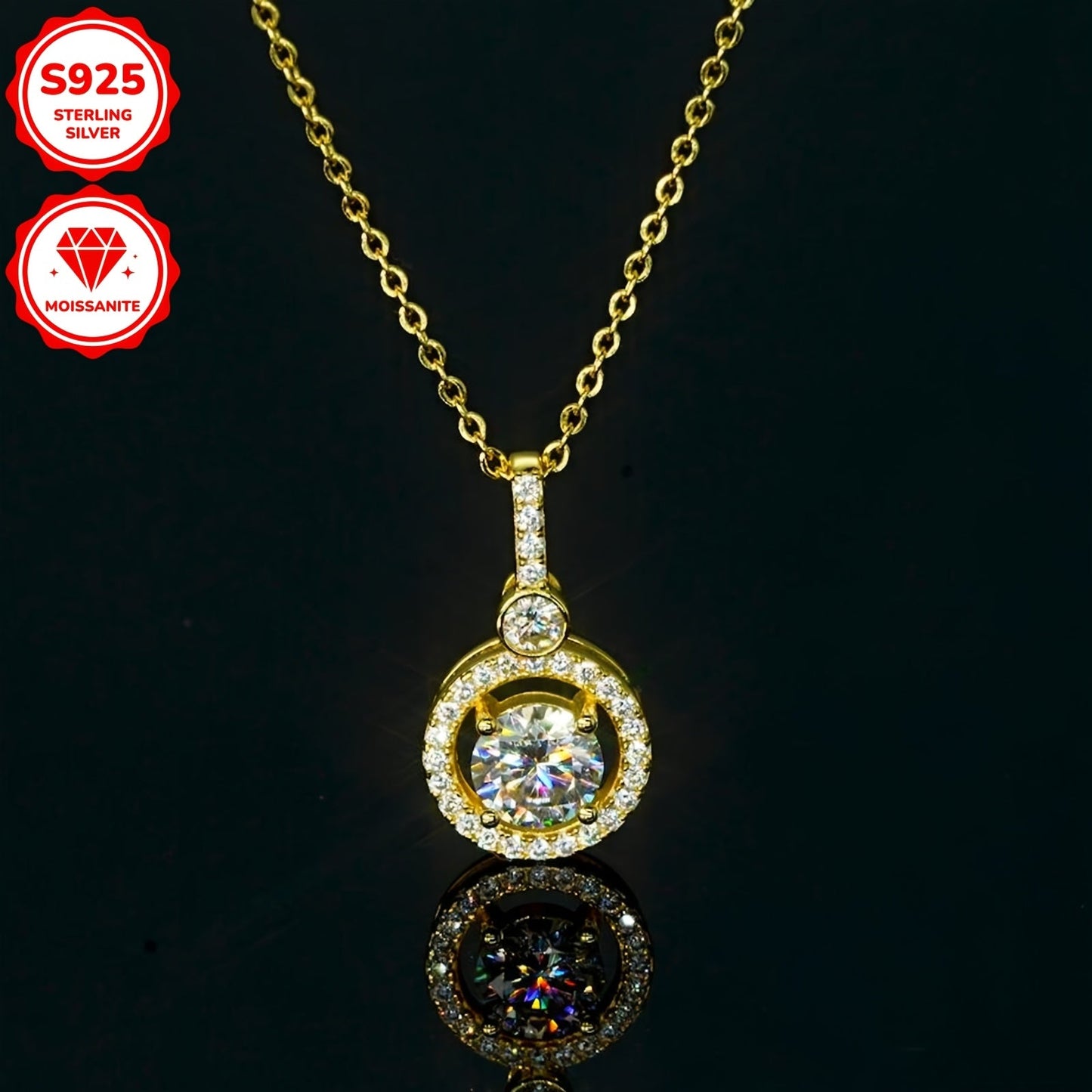 3.37g vaznli ajoyib kumush pendant 6.5mm Mozambik toshi, 3mm Mozambik toshi, 1.3mm Mozambik toshidan 4 dona va 1.2mm Mozambik toshidan 24 dona o'z ichiga oladi, jami 1.33ct. Ushbu pendant 925 sterling kumush ayollar uchun bog'langan.