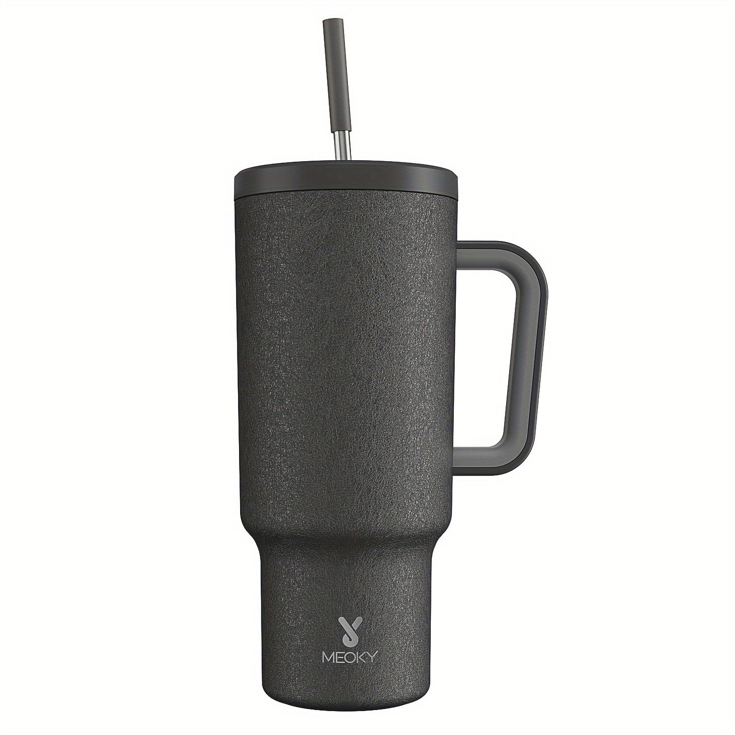 1 leakproof stainless steel travel mug with handle, straw, and insulated lid, suitable for outdoor activities and travel.