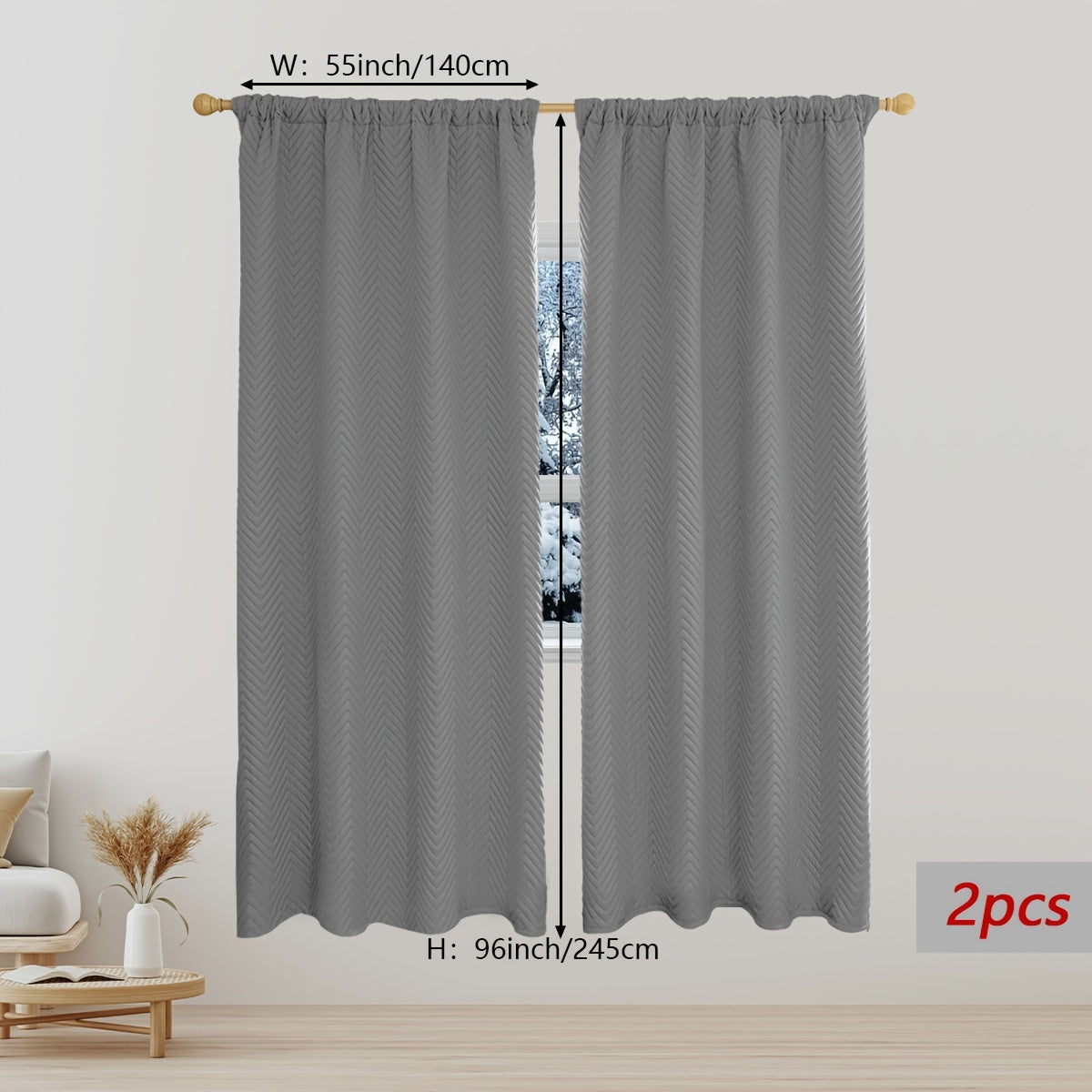 Stay warm and cozy this winter with our 2-piece set of thick curtains. These soundproof and windproof blackout drapes feature a stylish geometric twill weave and are made from 100% polyester. They are designed with a rod pocket and can also be hung using