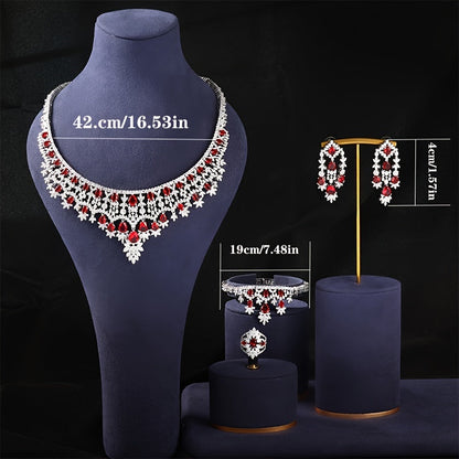 Elegant and fashionable women's jewelry set perfect for brides, weddings, banquets, and all-year wear. This luxury set includes a bracelet, necklace, ring, and earrings, ideal for a luxurious wedding or vacation look. Targeted for Ramadan and stylish