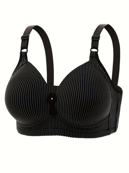 Elegant plus size striped seamless push up bra for women with medium support and non-removable padding. Made of 90% polyester and 10% elastane. Suitable for all seasons.