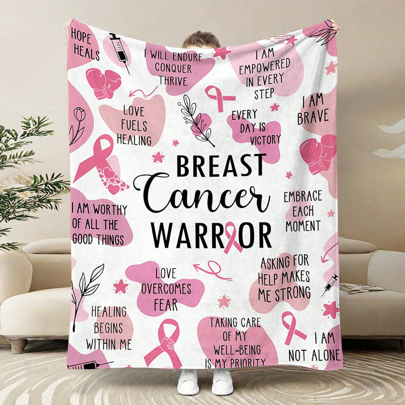 Pink Breast Cancer Awareness Throw Blanket - A Comforting and Thoughtful Gift for Survivors, a Supportive Women's Cancer Care Accessory, Versatile All-Season Flannel Bedding.