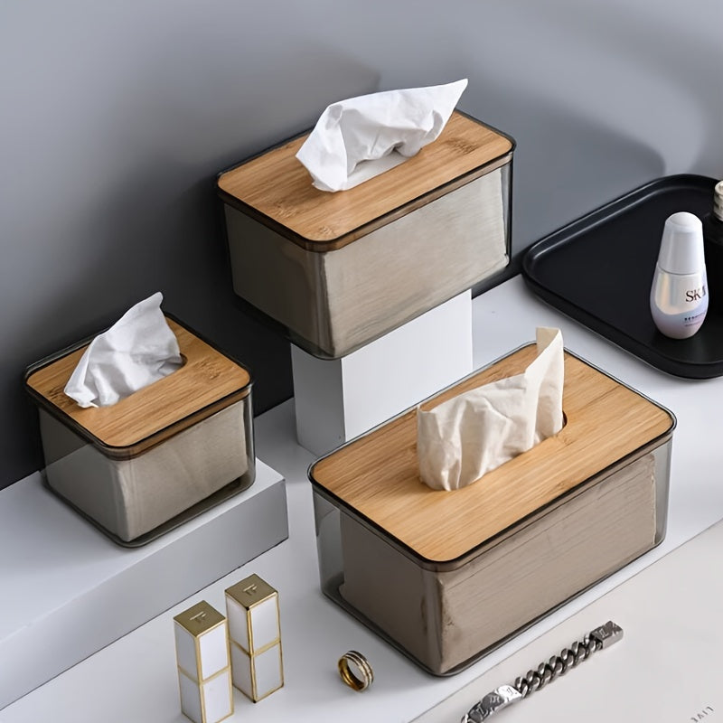 Stylish Bamboo-Lid Tissue Box - Luxe Bathroom & Dining Room Napkin Holder, Organize in Rectangular Shape