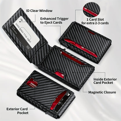 Black Bifold RFID Blocking Wallet for Men with Card Holder, Carbon Fiber Design, Minimalist Style - Ideal Modern Gift for Man with RFID Protection.