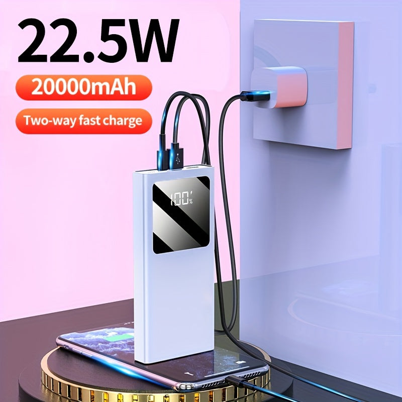 1pc PowerPlus 20000mAh Portable Power Bank with 22.5W PD Fast Charging, LED Light, Power Indicator, USB Type-C, Dual Power Mode, Rechargeable Lithium Polymer Battery, Universal Charger.