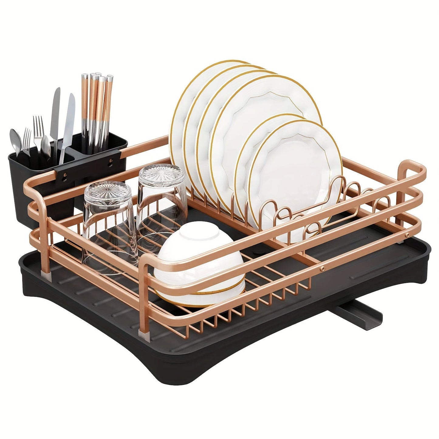 Durable Aluminum Dish Drying Rack with Cutlery Holder, Drip Tray, and Kitchen Storage Organizer - Ideal for Plates, Utensils, and Gadget Set for all Occasions - Non-Electric and Versatile Solution for Holiday Cooking