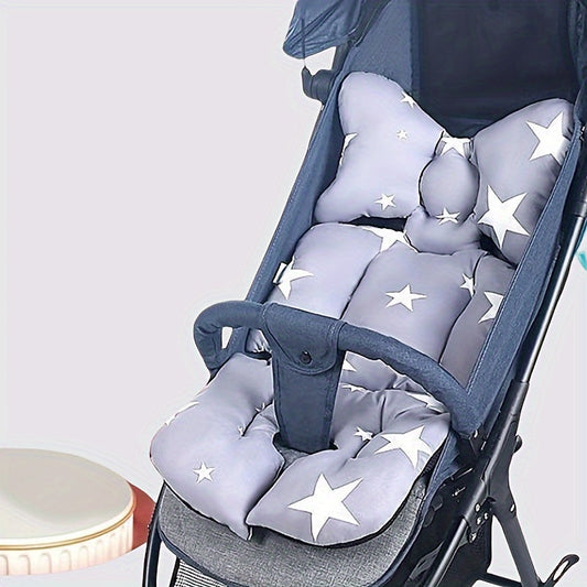 Soft and breathable stroller pad with a cute pattern and extra thickness.