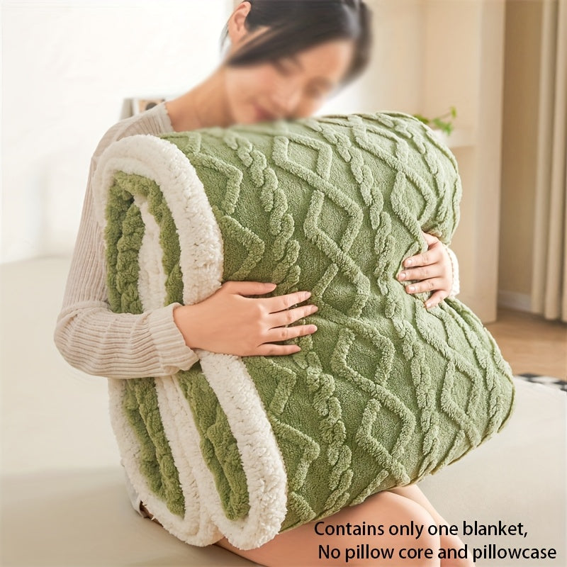 Luxurious Matcha Green Double-Layer Taffeta Fleece Blanket - Featuring 210g of Lamb Velvet and 220g of Cuff for Ultimate Comfort. Perfect for Bedroom, Living Room, or Office - Suitable for All Seasons. Easy to Clean in the Washing Machine with a