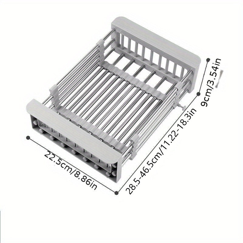 Retractable Stainless Steel Kitchen Drain Rack - Convenient Sink Shelf for Organizing Tableware, Bowls, Dishes, and Chopsticks with Storage Space for Kitchen Accessories