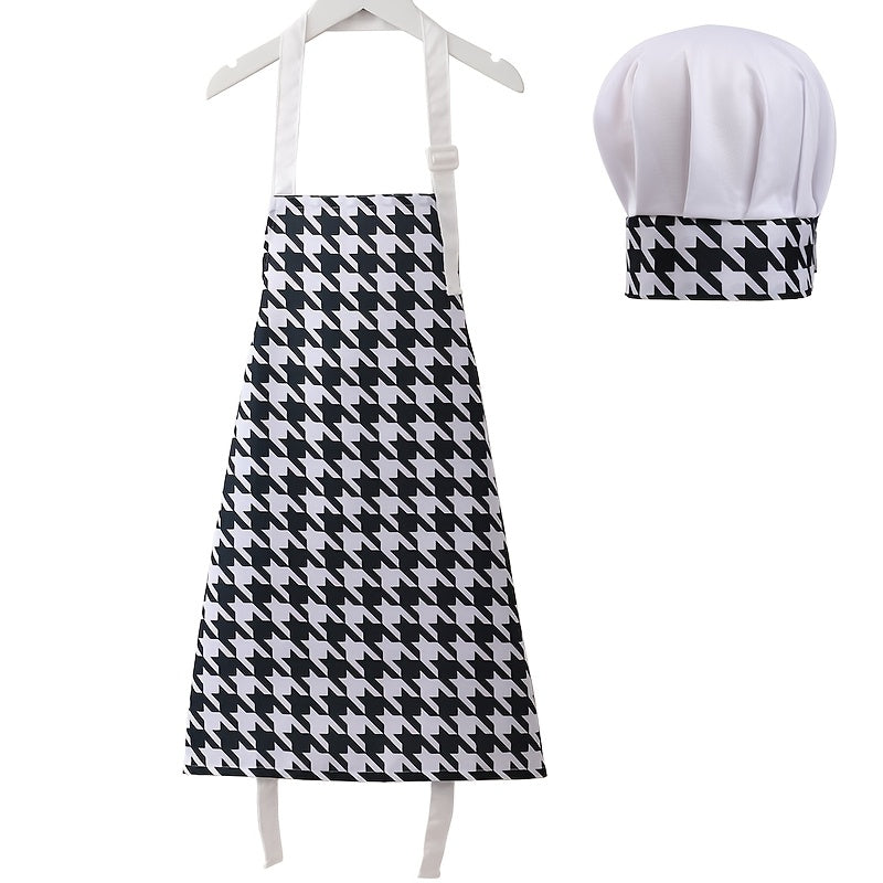 Set of Chef Apron and Hat, made from Unisex Polyester material. The Apron has an Adjustable Neck with a Woven Cooking Bib, and comes with a matching Cap. Suitable for use at Home, in Restaurants, while Baking, Catering, or for Food Service Workwear.