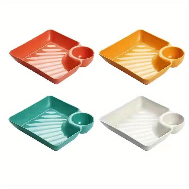 4-piece plastic serving platter set, 18.54cm x 16.76cm, food-safe trays for snacks, durable plates for appetizers and charcuterie, versatile dishes for sushi.