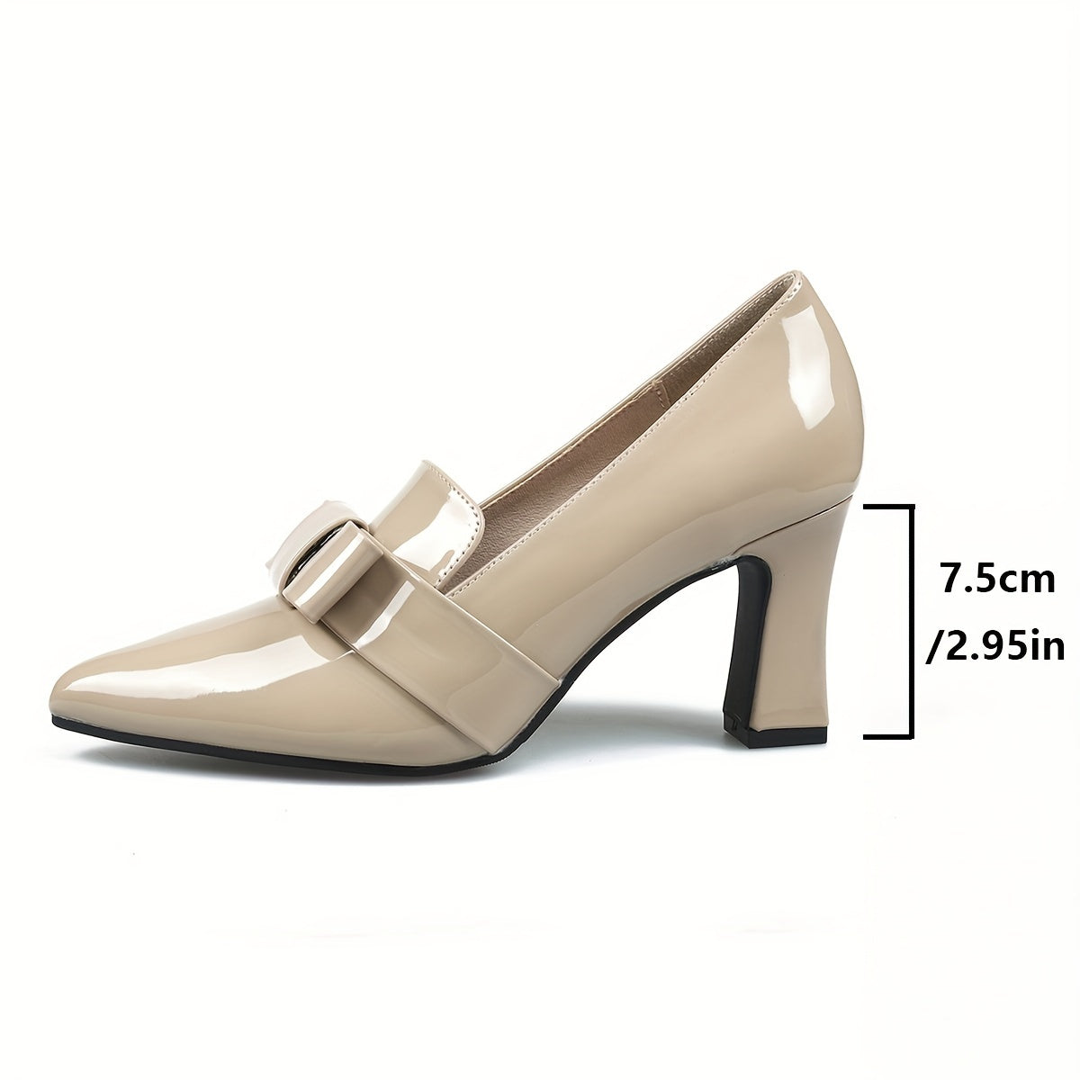 Women's elegant solid color pumps with bowknot design, block heel and waterproof features.