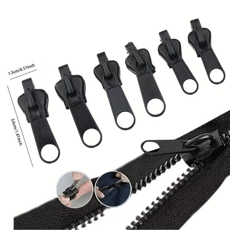 Set of 6 waterproof replacement zippers in multiple sizes with a universal design.