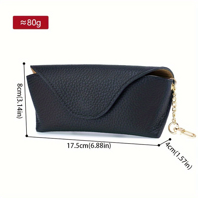 Portable eyeglasses case holder made of genuine leather with a magnetic closure, suitable for storing sunglasses and reading glasses.