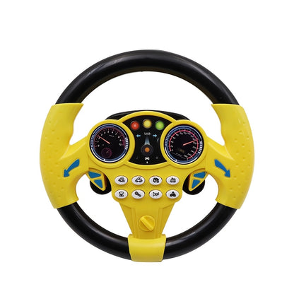 Children's driving simulator steering wheel toy with suction cups, educational interactive car wheel made of plastic. Multi-functional with sound effects in pink and yellow, perfect gift