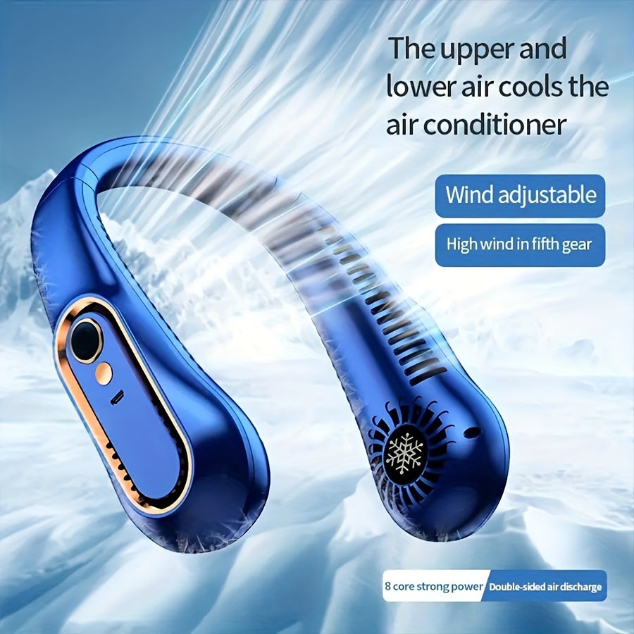 Wearable Portable USB Neck Fan - Rechargeable, Flexible 360° Cooling, Quiet Operation, Strong Wind - Ideal for Outdoor Use, Perfect for Students and Birthdays.