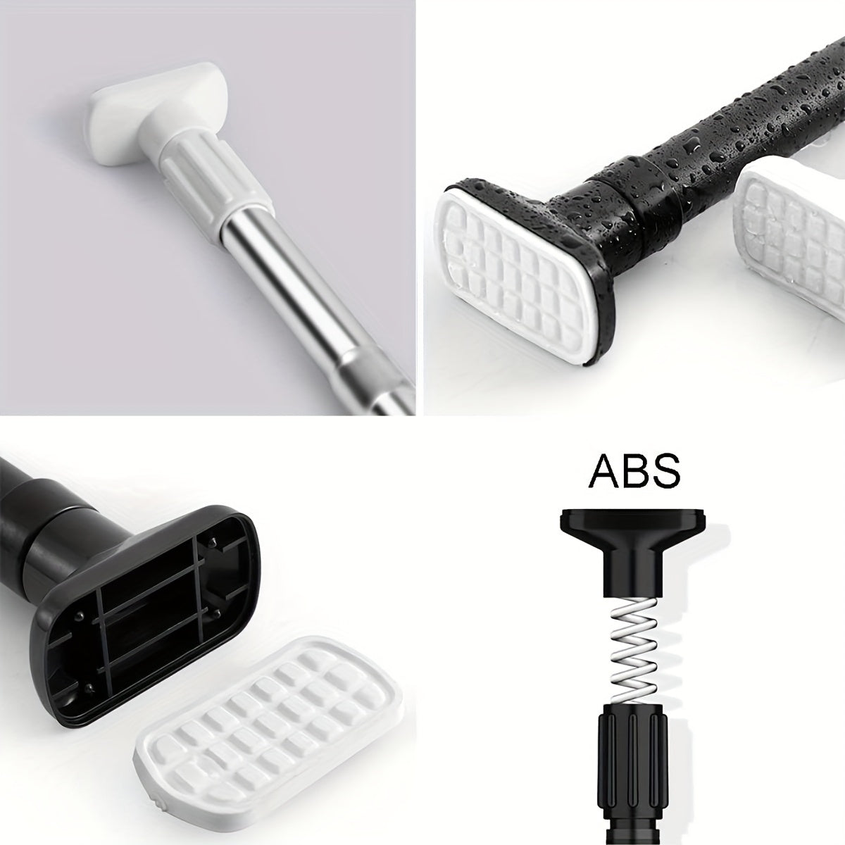 Adjustable tension curtain rod for shower, closet, window, or towel rack. Heavy-duty, no-drill, metal and plastic.