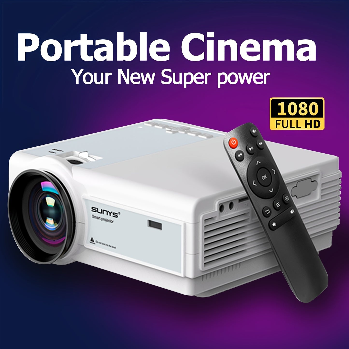 Sunys Projector, 2024 Upgraded Full HD Portable Projector with Wifi and 5G, compatible with Home Cinema, USB, and Phone.