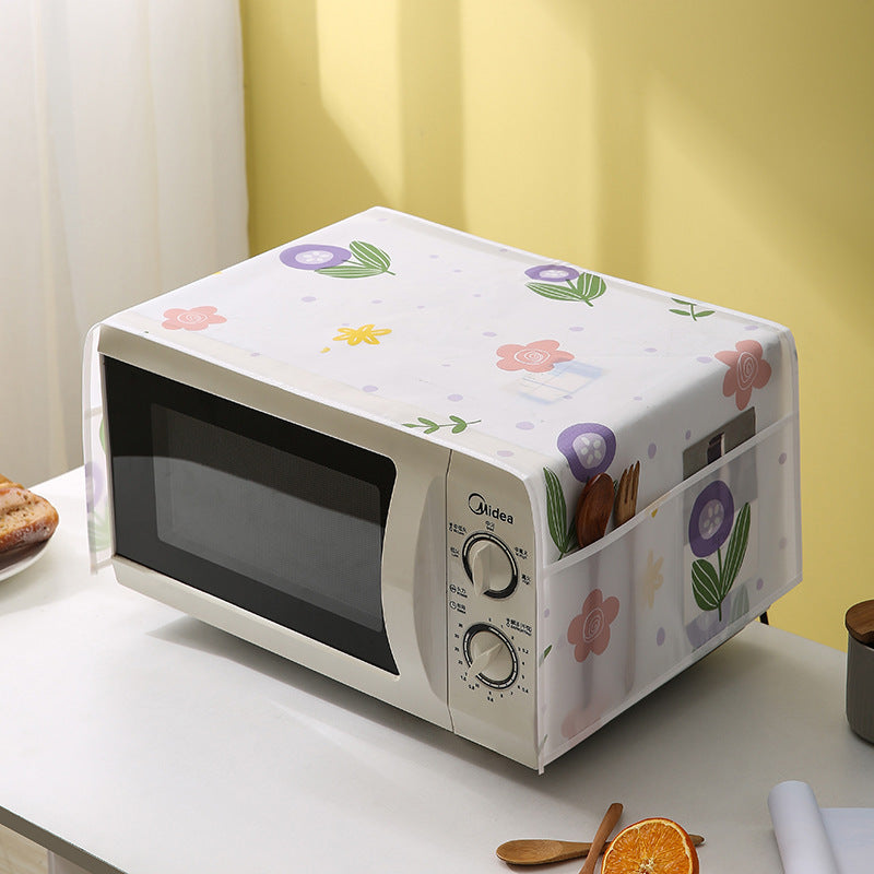 Waterproof and Oil-Resistant PVC Microwave Oven Dust Cover, Designed for Easy Storage and Kitchen Organization.