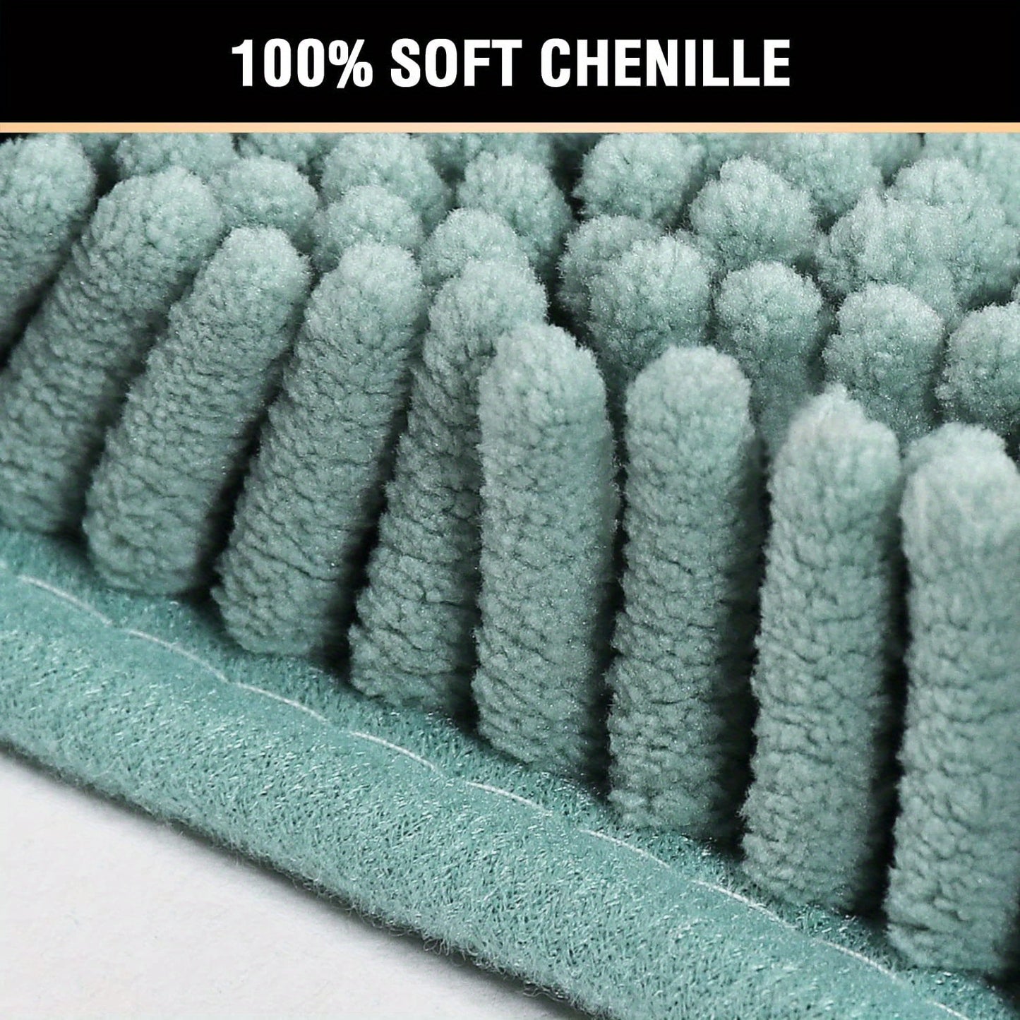 Set of 2 Chenille Bathroom Mats: U-shaped and rectangle, shaggy plush design for water absorption and anti-slip protection.