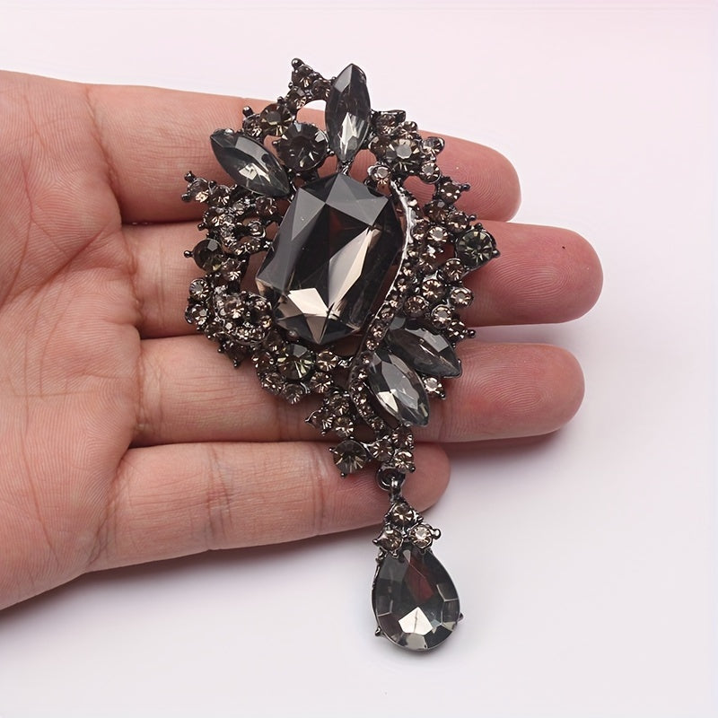 Ladies Novelty Accessory - Waterfall Crystal Brooch with Teardrop Pendant in Vintage Style