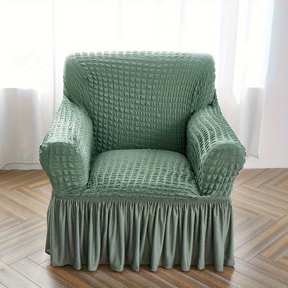 Seersucker slipcover mebelni chizishlardan, sirpanishlardan va barcha fasllardan himoya qilish uchun.