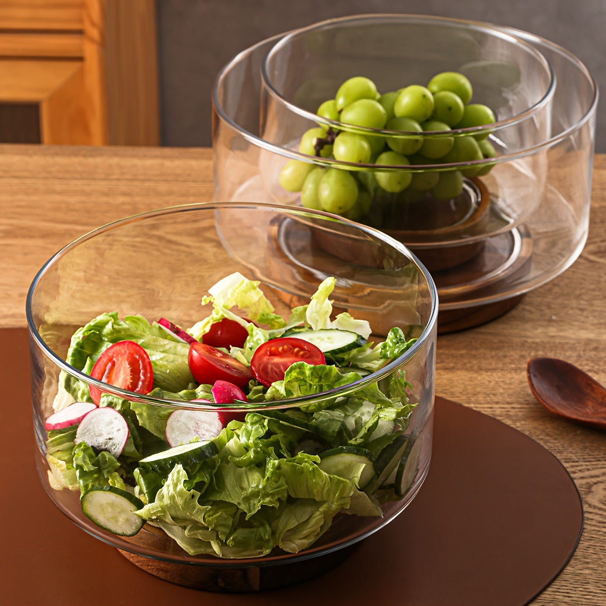 Clear glass bowl for fruit, yogurt, baking, or dessert. Nordic style tableware for home, kitchen, or restaurant use.